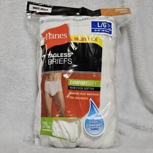 Hanes White Tagless Cotton Brief Underwear Mens Size Large 36"-38"  7 Pack 2014